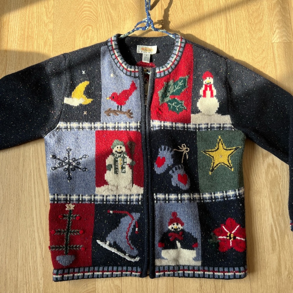 Talbots Multicolor Knit Cardigan with Festive Design